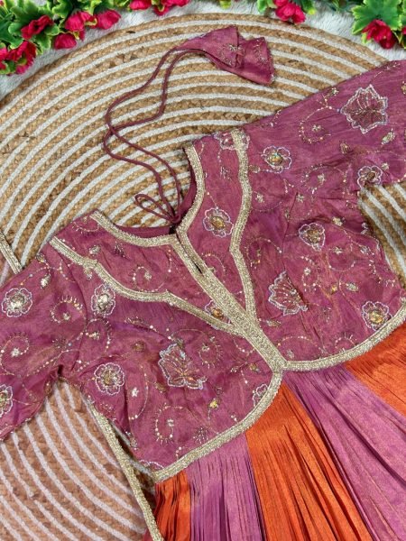 Vintage Pink Orange Gown with Bits Work and Thumar Lace Detailing Anarkali Kurtis 
