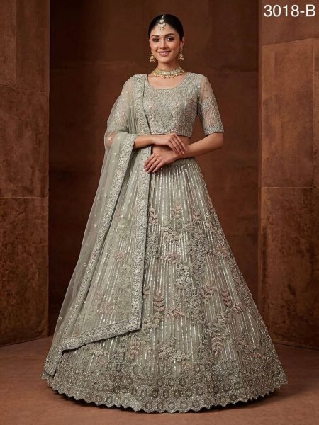 Vintage Pista Net Lehenga Choli with Heavy Embroidery for Reception Wear  Lehenga