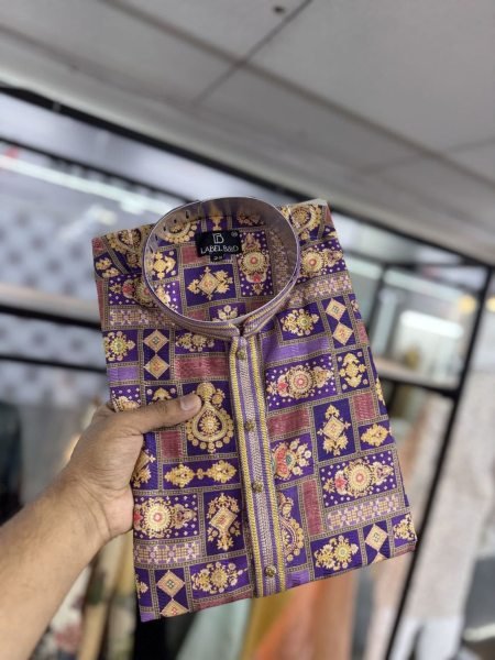 Vintage Purple Men Art Silk Kurta with Pajama for Wedding and Festive Wear Mens Wear