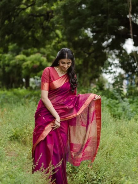 Vintage Rani Pink Women s Banarasi Soft Silk Saree with Classic Indian Heritage Look Sarees 