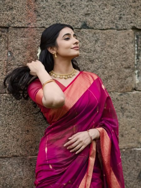 Vintage Rani Pink Women s Banarasi Soft Silk Saree with Classic Indian Heritage Look Banarasi Saree Wholesale