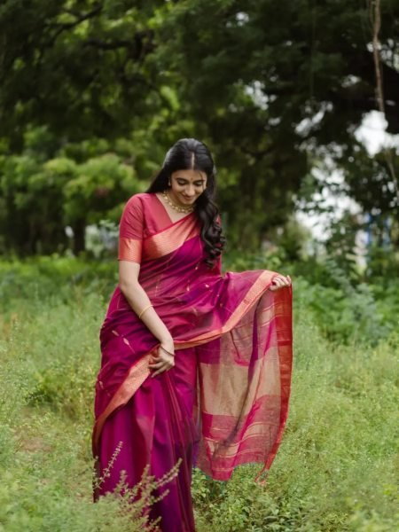 Vintage Rani Pink Women s Banarasi Soft Silk Saree with Classic Indian Heritage Look Banarasi Saree Wholesale