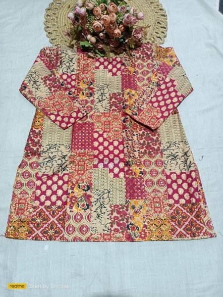 Vintage Red Printed Cotton Top for Women with Digital Print Tunics kurti