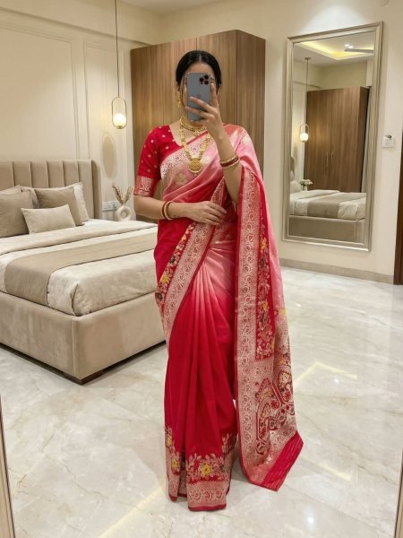 Vintage Red Royal Dual Colour Dolla Silk Saree with Rich Weaving for Traditional Functions Sarees 