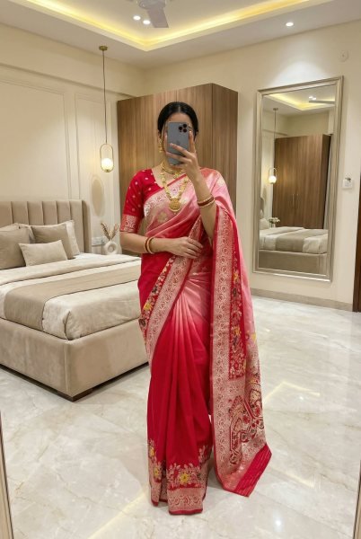Vintage Red Royal Dual Colour Dolla Silk Saree with Rich Weaving for Traditional Functions Silk Sarees Wholesale