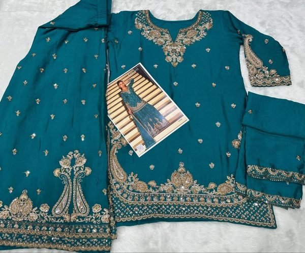 Vintage Teal Blue Chinon Palazzo Suit with Heavy Beads Embroidery for Party Wear  Designer Plazzo Salwar Suits Wholesale