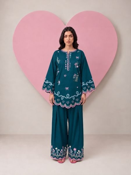 Vintage Teal Blue Cotton Flex Embroidered Suit Set with Najnin Dupatta Kurtis