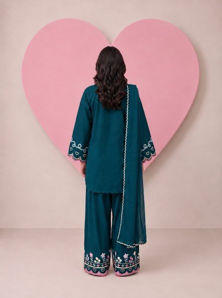 Vintage Teal Blue Cotton Flex Embroidered Suit Set with Najnin Dupatta CO ORD Sets
