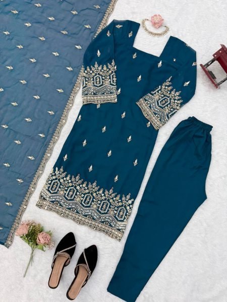 Vintage Teal Blue Heavy Faux Georgette Suit with Micro Pant at Wholesale Rate Ready To Wear Collection
