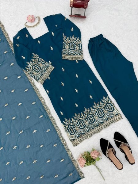 Vintage Teal Blue Heavy Faux Georgette Suit with Micro Pant at Wholesale Rate Ready To Wear Collection