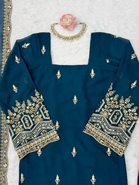 Vintage Teal Blue Heavy Faux Georgette Suit with Micro Pant at Wholesale Rate Ready To Wear Collection
