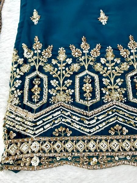 Vintage Teal Blue Heavy Faux Georgette Suit with Micro Pant at Wholesale Rate Ready To Wear Collection