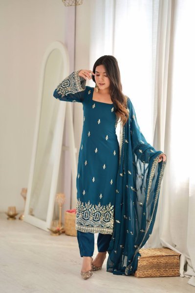 Vintage Teal Blue Heavy Faux Georgette Suit with Micro Pant at Wholesale Rate Ready To Wear Collection