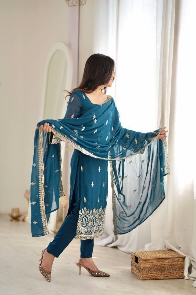 Vintage Teal Blue Heavy Faux Georgette Suit with Micro Pant at Wholesale Rate Ready To Wear Collection