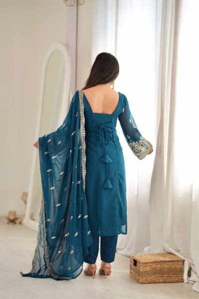 Vintage Teal Blue Heavy Faux Georgette Suit with Micro Pant at Wholesale Rate Ready To Wear Collection