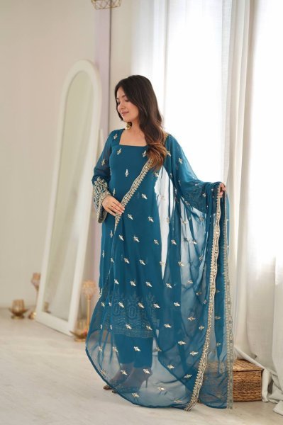 Vintage Teal Blue Heavy Faux Georgette Suit with Micro Pant at Wholesale Rate Ready To Wear Collection