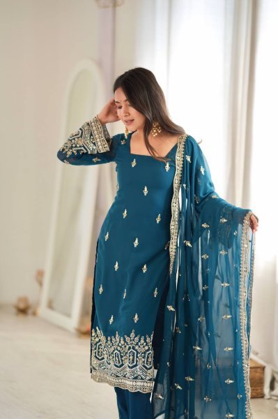 Vintage Teal Blue Heavy Faux Georgette Suit with Micro Pant at Wholesale Rate Ready To Wear Collection