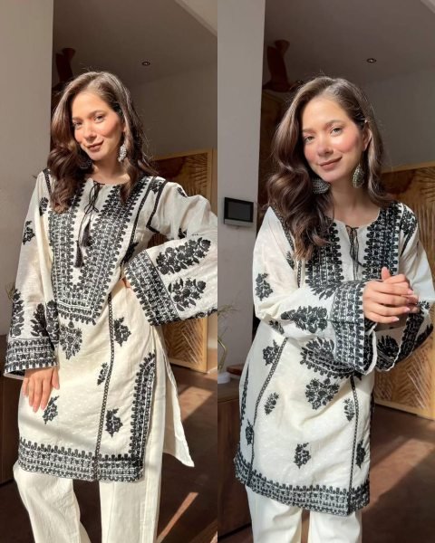 Vintage White Designer Rayon Butti Silk Co Ord Set with Chain Stitch Embroidery CO ORD Sets