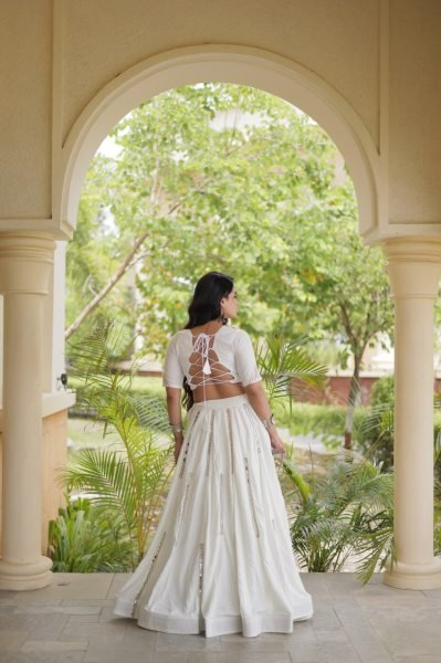 Vintage White Rayon Lehenga Choli with Multi Mirror Lace and Embroidered Blouse Navratri Lehnega Choli