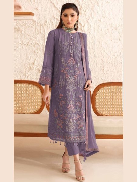 Violet Faux Georgette Semi-Stitched Suit with Embroidery & Sequence Work  Salwar Kameez