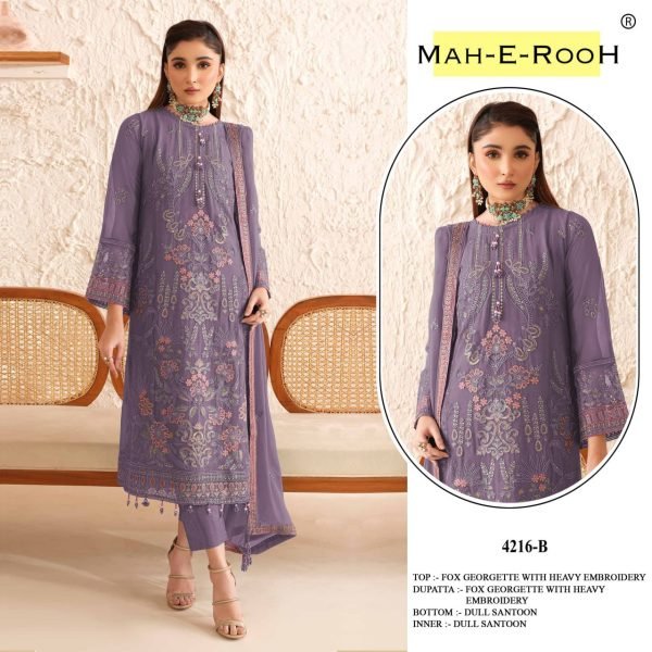 Violet Faux Georgette Semi-Stitched Suit with Embroidery & Sequence Work  Pakistani Suits Wholesale