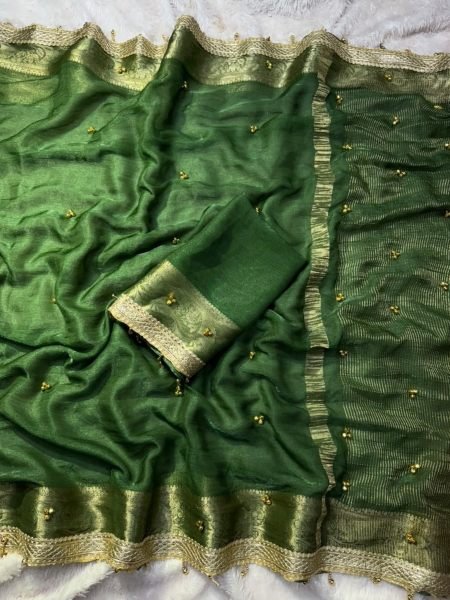 Viral Trending Green Ghungroo Saree in Premium Soft Tissue Silk For Festival Sarees 
