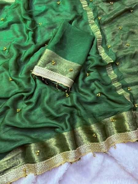 Viral Trending Green Ghungroo Saree in Premium Soft Tissue Silk For Festival Silk Sarees Wholesale
