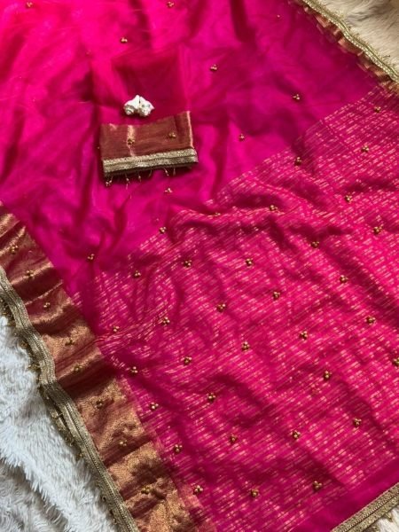 Viral Trending Pink Ghungroo Saree in Soft Tissue Silk For Festival Wear 