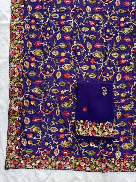 Vireluxe Royal Blue Lakhnowi Embroidered Silk Saree for Wedding Wear Embroidery Sarees Wholesale