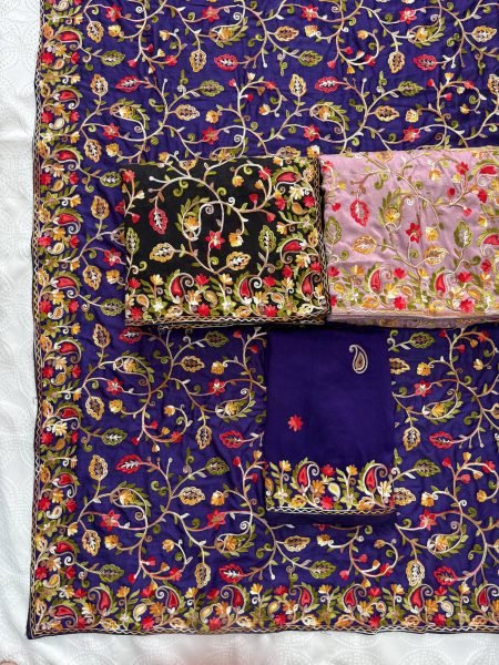 Vireluxe Royal Blue Lakhnowi Embroidered Silk Saree for Wedding Wear Embroidery Sarees Wholesale