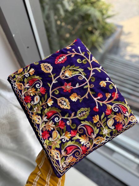 Vireluxe Royal Blue Lakhnowi Embroidered Silk Saree for Wedding Wear Embroidery Sarees Wholesale