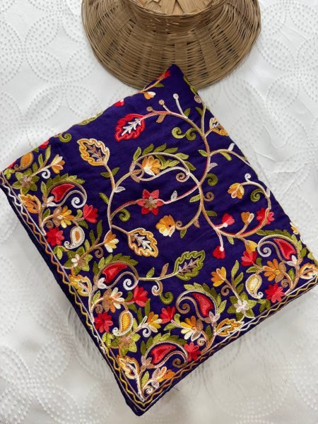 Vireluxe Royal Blue Lakhnowi Embroidered Silk Saree for Wedding Wear Embroidery Sarees Wholesale