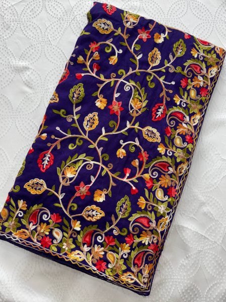 Vireluxe Royal Blue Lakhnowi Embroidered Silk Saree for Wedding Wear Embroidery Sarees Wholesale