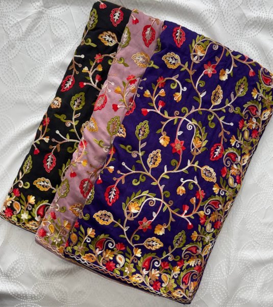 Vireluxe Royal Blue Lakhnowi Embroidered Silk Saree for Wedding Wear Embroidery Sarees Wholesale