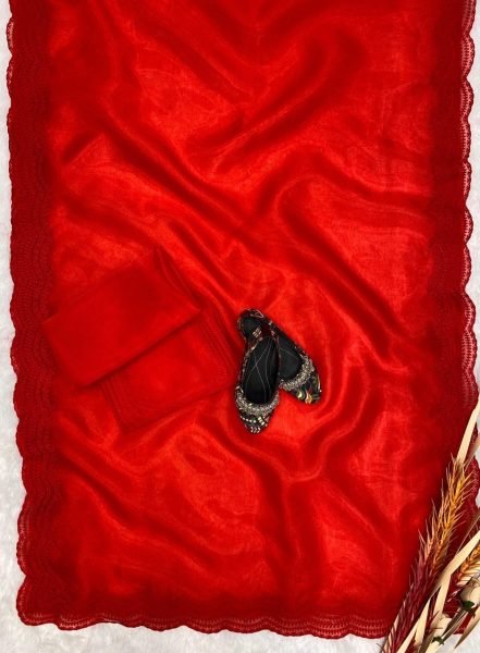 VISCOS ORGANZA SILK WITH EMBROIDERY CUT WORK SAREE Organza Sarees Wholesale