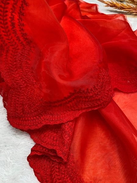 VISCOS ORGANZA SILK WITH EMBROIDERY CUT WORK SAREE Organza Sarees Wholesale