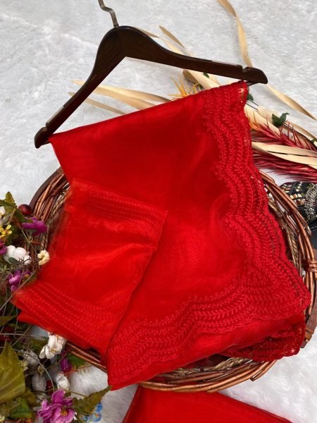 VISCOS ORGANZA SILK WITH EMBROIDERY CUT WORK SAREE Organza Sarees Wholesale