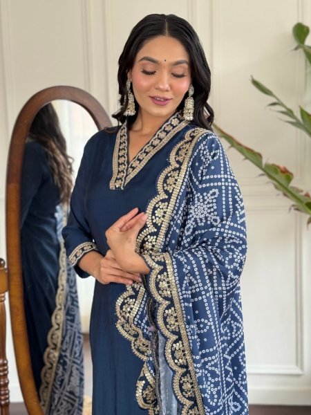 Viscose Chanderi Embroidered Kurta with Pant   Silk Blend Dupatta     Wholesale   Manufacturer Rates 3 Piece Kurti Set