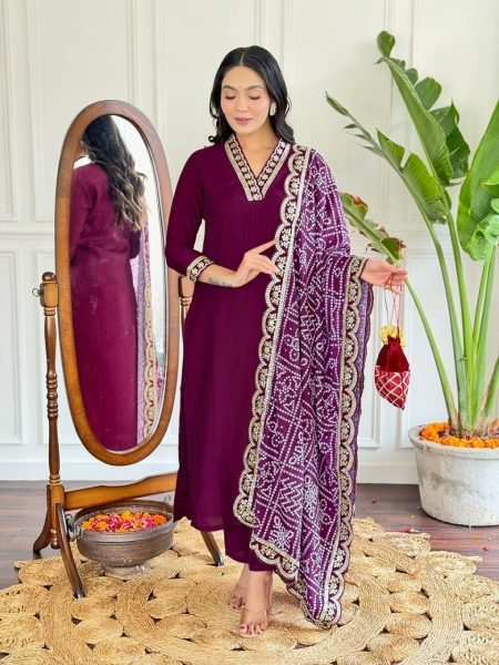 Viscose Chanderi Kurta with Pant and Dupatta - Perfect Festive Wear 3 Piece Kurti Set