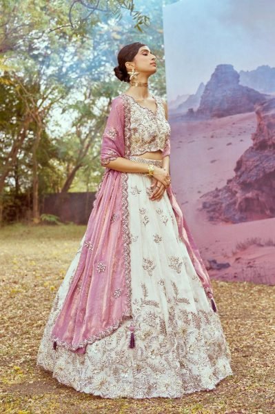 Premium Cream Viscose Lehenga Set with Embroidery Clothing Wholesaler Textile Exporter and Wholesale Designer Wear Bridal Lehenga Choli