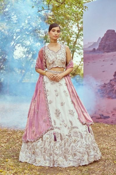 Premium Cream Viscose Lehenga Set with Embroidery Clothing Wholesaler Textile Exporter and Wholesale Designer Wear Bridal Lehenga Choli