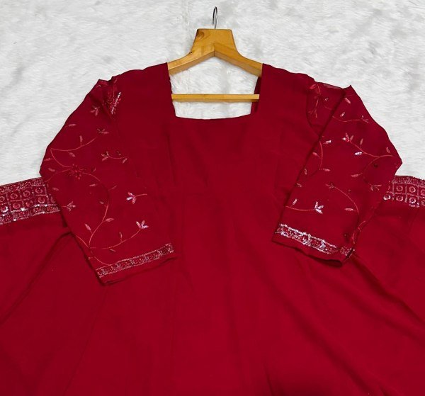 Vivid Faux Blooming Embroidered Gown with Full Sleeves   Heavy Lace Dupatta for Wedding Functions Anarkali Kurtis 