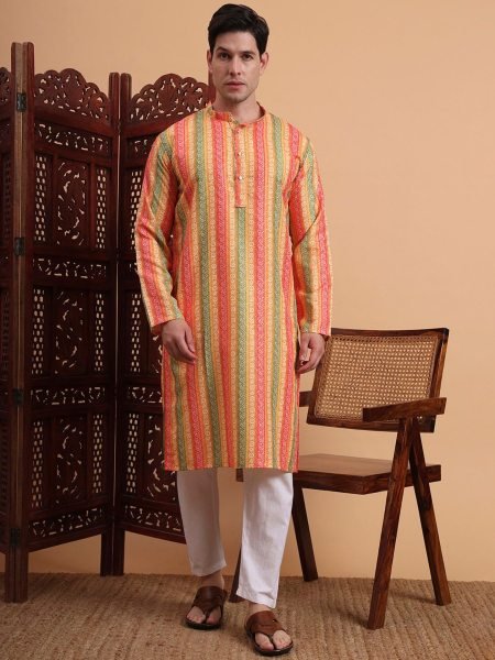 Wave Zigzag Peach Kurta Stylish Mehndi Wear with Festive Vibes