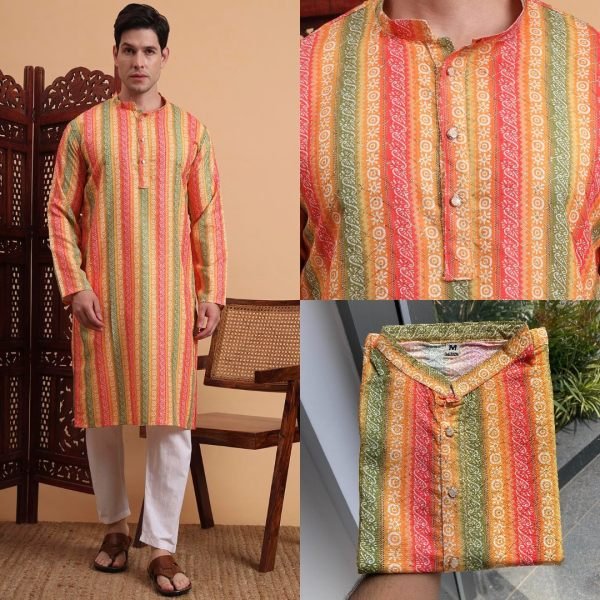 Wave Zigzag Peach Kurta Stylish Mehndi Wear with Festive Vibes Kurta Pajama Wholesale