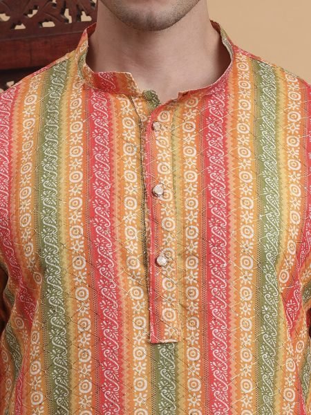 Wave Zigzag Peach Kurta Stylish Mehndi Wear with Festive Vibes Kurta Pajama Wholesale