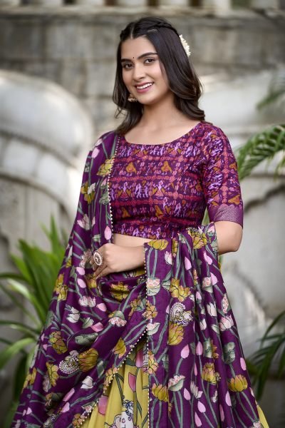 Wedding and Navratri special Designer Silk mustard yellow Lehenga Choli For Women   Girls Navratri Lehnega Choli
