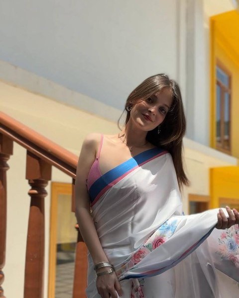 Timeless Multicolor Floral Satin Crepe Saree with Ajrakh-Inspired Art Soft Touch Elegance Printed Cotton Sarees Wholesale