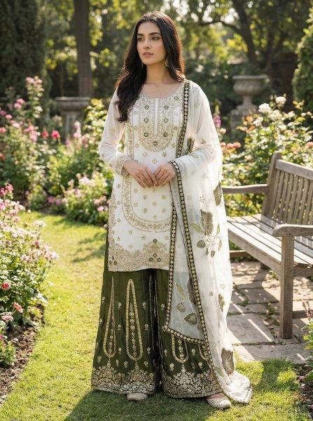 Wedding Couture Embroidered Sharara Suit Soft Heavy Micro Cotton Inner Ready To Wear Ready To Wear Collection