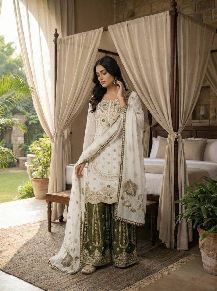 Wedding Couture Embroidered Sharara Suit Soft Heavy Micro Cotton Inner Ready To Wear Ready To Wear Collection