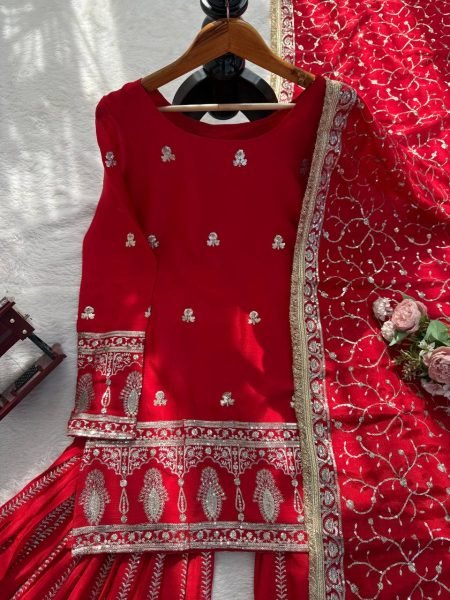 Wedding Designer Red Top Sharara with Dupatta for Women Ready To Wear Collection